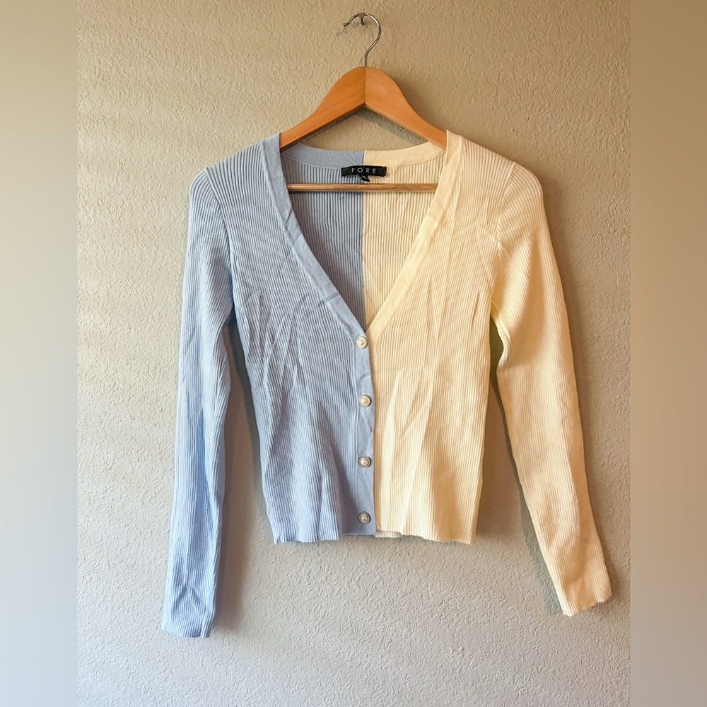 FORE Sweater Two-Tone Blue and Cream Women's Cardigan XS
